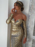 Long Sleeves Gold Sequins Mermaid Prom Dress LBQ1246